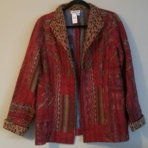 Coldwater Creek patchwork and leopard print tapestry blazer